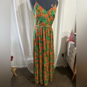 Skies Are Blue Green Pineapple Pattered Dress Size S